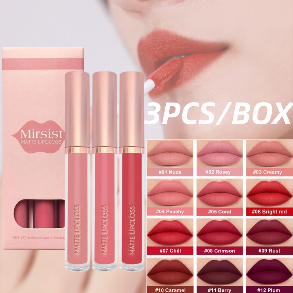 3pcs/set Nude Lip Gloss Matte  - Matte Velvet Lip Tint Long Lasting 评论和价格